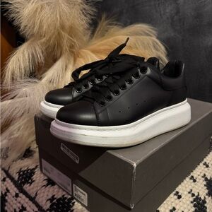 Alexander McQueen Black Leather Sneakers with White Sole